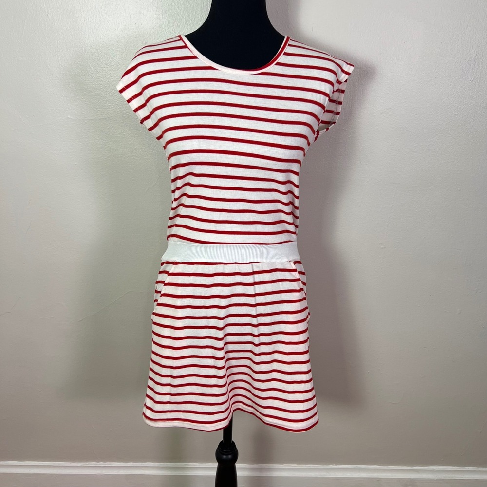 Allegra K Striped T-Shirt Dress S Red White Nautical Parisian Pockets Mini
